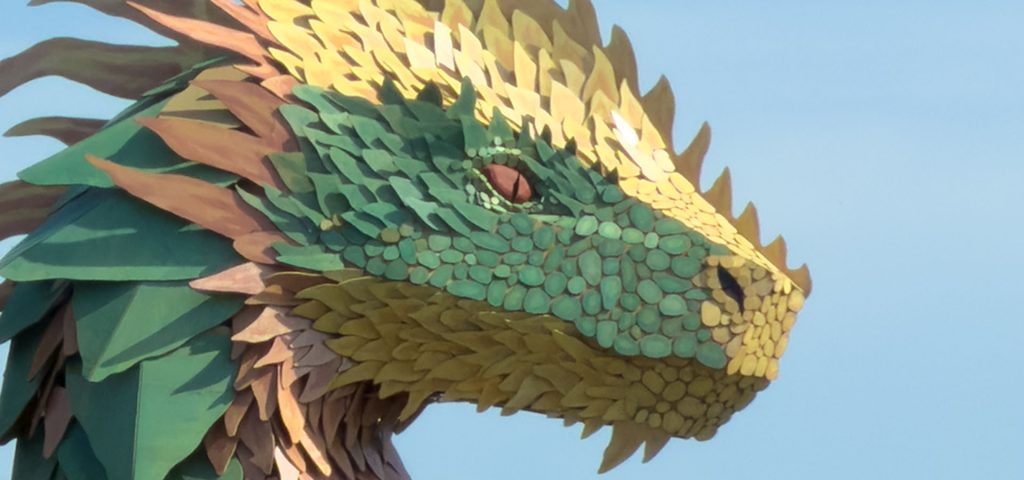 Dragon head - yellow, green and brown